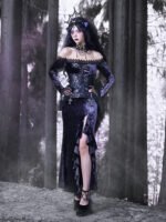 Gothic Velvet Off-Shoulder Fisf-Tail Long One-Piece