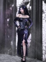 Gothic Velvet Off-Shoulder Fisf-Tail Long One-Piece