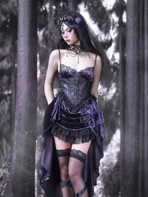 Gothic Velvet Fish-Tail Princess Lace Cross One-Piece