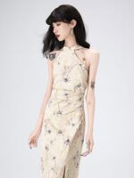 Floral American Sleeve Cheongsam Long Dress