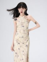 Floral American Sleeve Cheongsam Long Dress