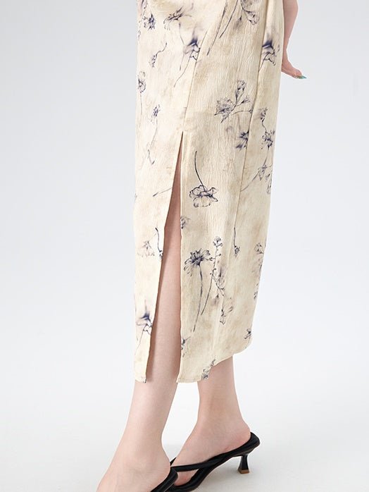 Floral American Sleeve Cheongsam Long Dress