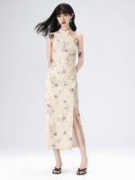 Floral American Sleeve Cheongsam Long Dress