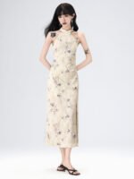 Floral American Sleeve Cheongsam Long Dress