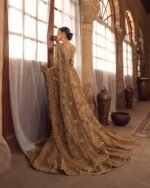 Pakistani Bridal Dress in Golden Gharara Kameez Style