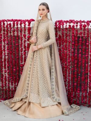 Pakistani Bridal Dress in Open Gown and Lehenga Style