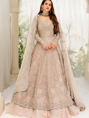 Pakistani Long Gown and Bridal Lehenga in Pastel Color