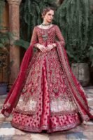 Royal Red Pakistani Bridal Outfit in Gown Lehenga Style