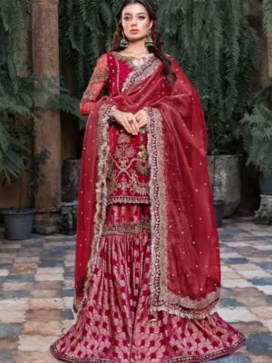 Royal Pakistani Bridal Outfit in Gharara Kameez Style