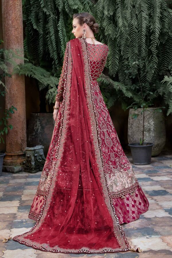 Royal Red Pakistani Bridal Outfit in Gown Lehenga Style